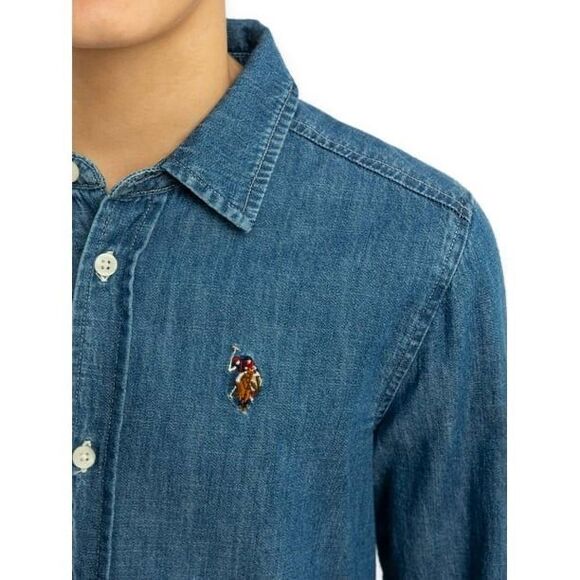 ✨U.S. Polo Assn. Boys Long Sleeve Button Down Denim Sz Medium Shirts✨ - Picture 3 of 9